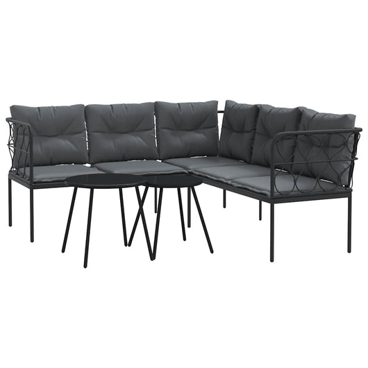Set Divano da Giardino con Cuscini-Sofa da Giardino-Divanetto da esterno Nero Acciaio e Textilene 529004