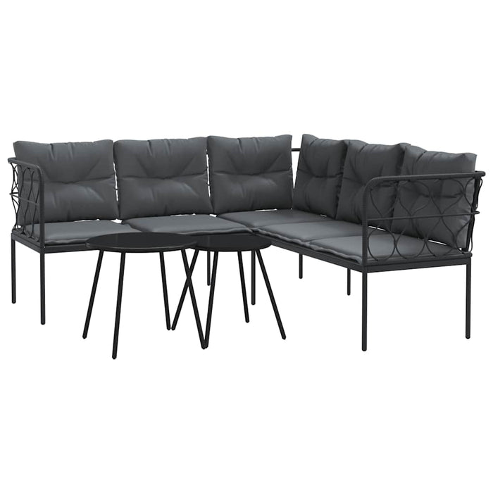 Set Divano da Giardino con Cuscini-Sofa da Giardino-Divanetto da esterno Nero Acciaio e Textilene 529004