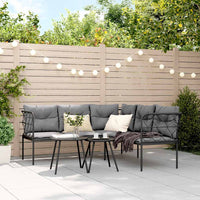 Set Divano da Giardino con Cuscini-Sofa da Giardino-Divanetto da esterno Nero Acciaio e Textilene 529004