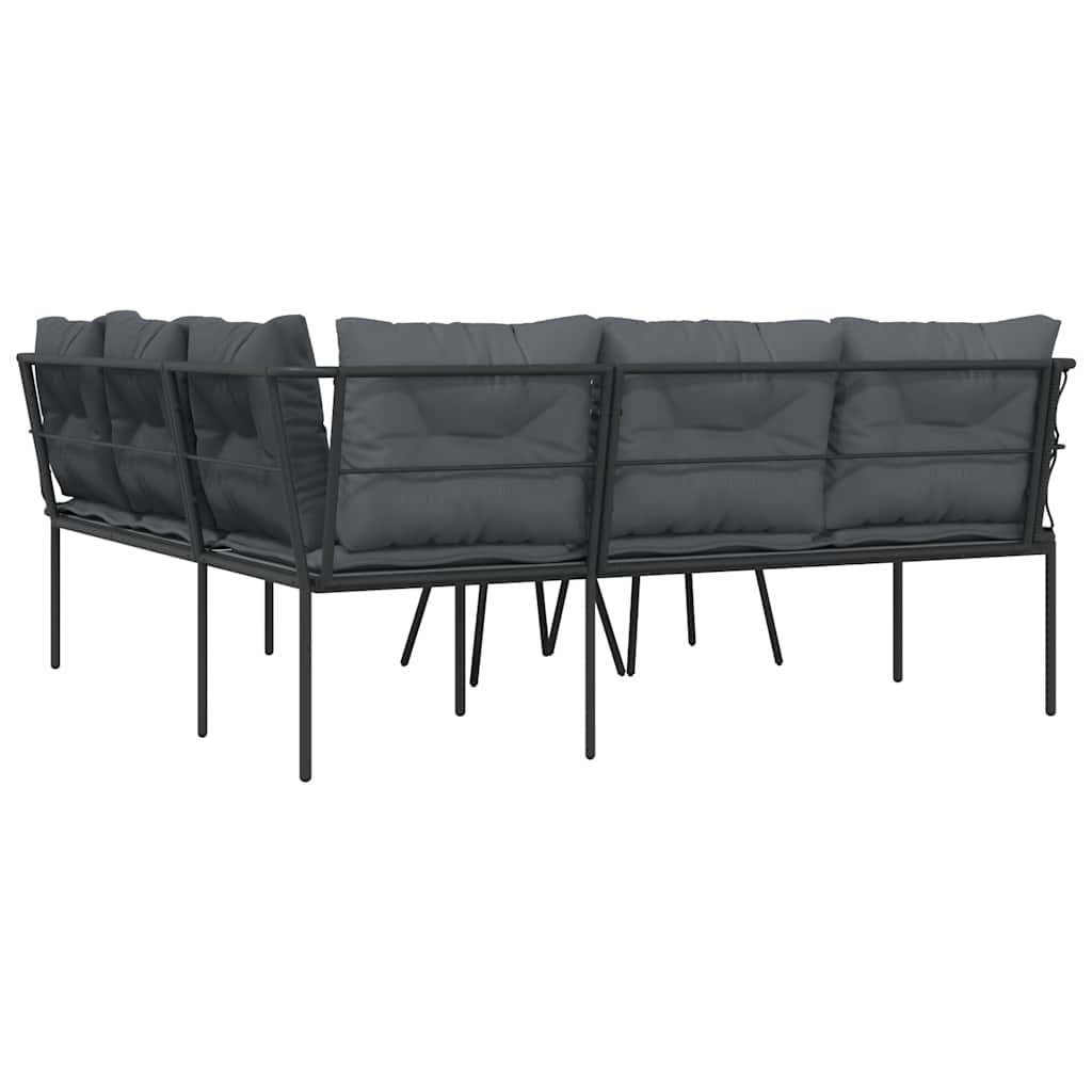 Set Divano da Giardino con Cuscini-Sofa da Giardino-Divanetto da esterno Nero Acciaio e Textilene 529004