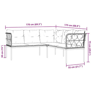 vidaXL Set Divano da Giardino con Cuscini Nero Acciaio e Textilene