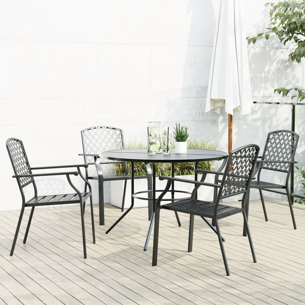 Set Sedie Giardino Impilabili 5pz Antracite Acciaio Verniciato 3283770