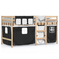 Letto a Soppalco con Tende Bambini Bianco e Nero 80x200 cm Pino 3283808