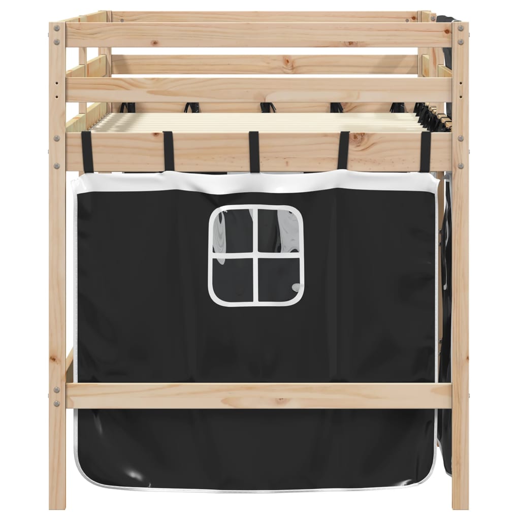 Letto a Soppalco con Tende Bambini Bianco e Nero 80x200 cm Pino 3283808