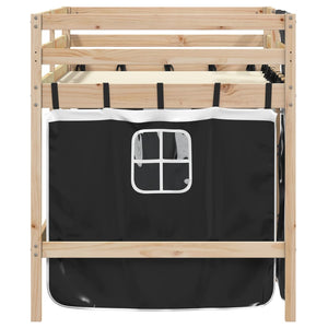 Letto a Soppalco con Tende Bambini Bianco e Nero 80x200 cm Pino 3283808