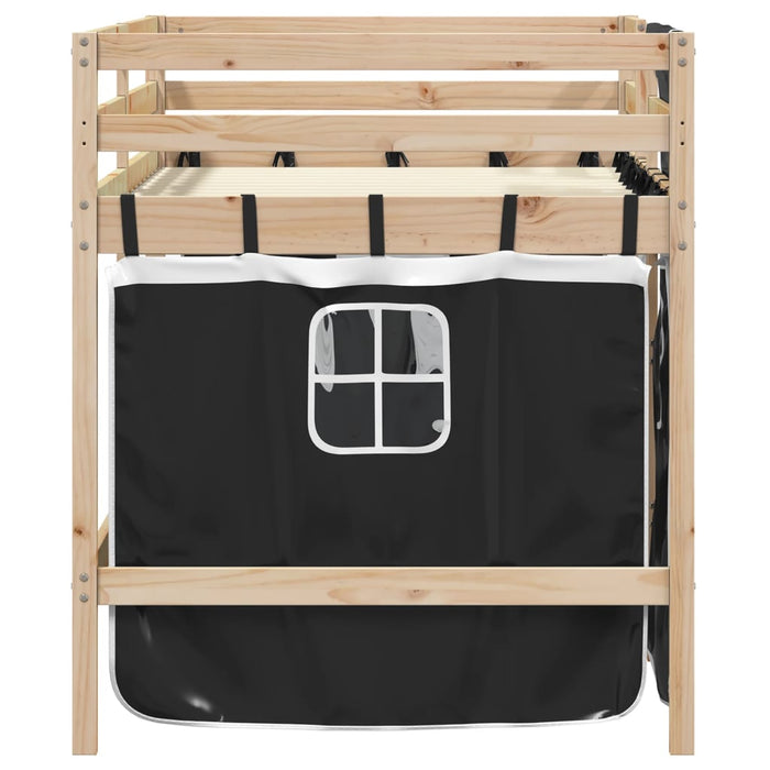 Letto a Soppalco con Tende Bambini Bianco e Nero 80x200 cm Pino 3283808