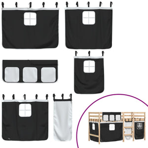 Letto a Soppalco con Tende Bambini Bianco e Nero 80x200 cm Pino 3283808