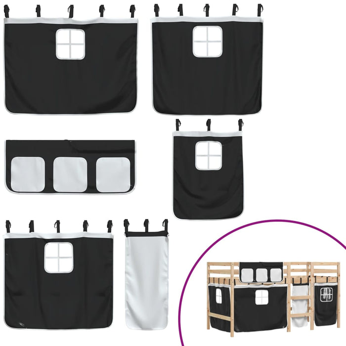 Letto a Soppalco con Tende Bambini Bianco e Nero 80x200 cm Pino 3283808