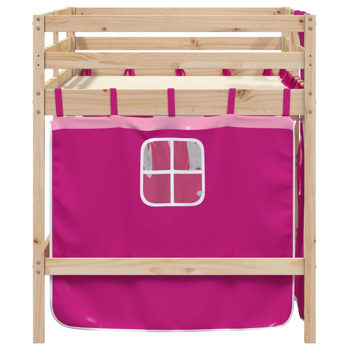 Letto a Soppalco con Tende Bambini Rosa 80x200 cm Massello Pino
