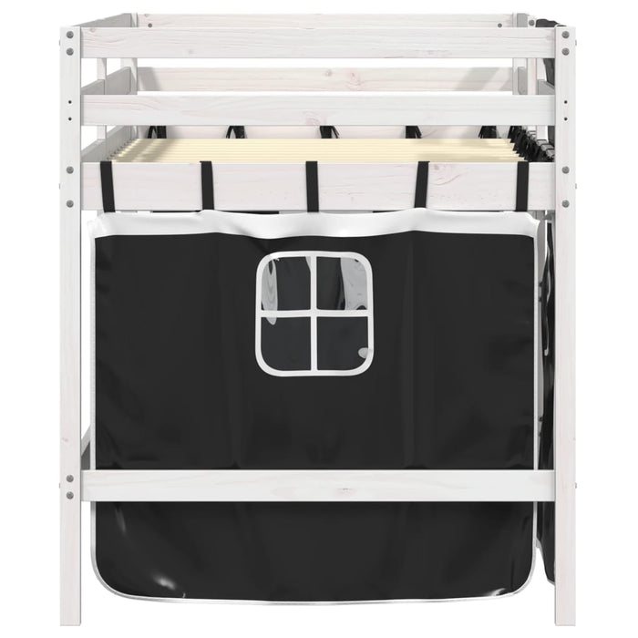 Letto a Soppalco con Tende Bambini Bianco e Nero 80x200 cm Pino