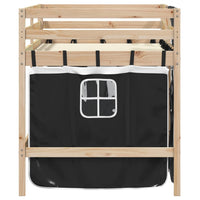 Letto a Soppalco con Tende Bambini Bianco e Nero 90x200 cm Pino 3283817