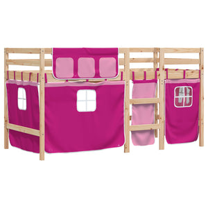 Letto a Soppalco con Tende Bambini Rosa 90x200 cm Massello Pino 3283819