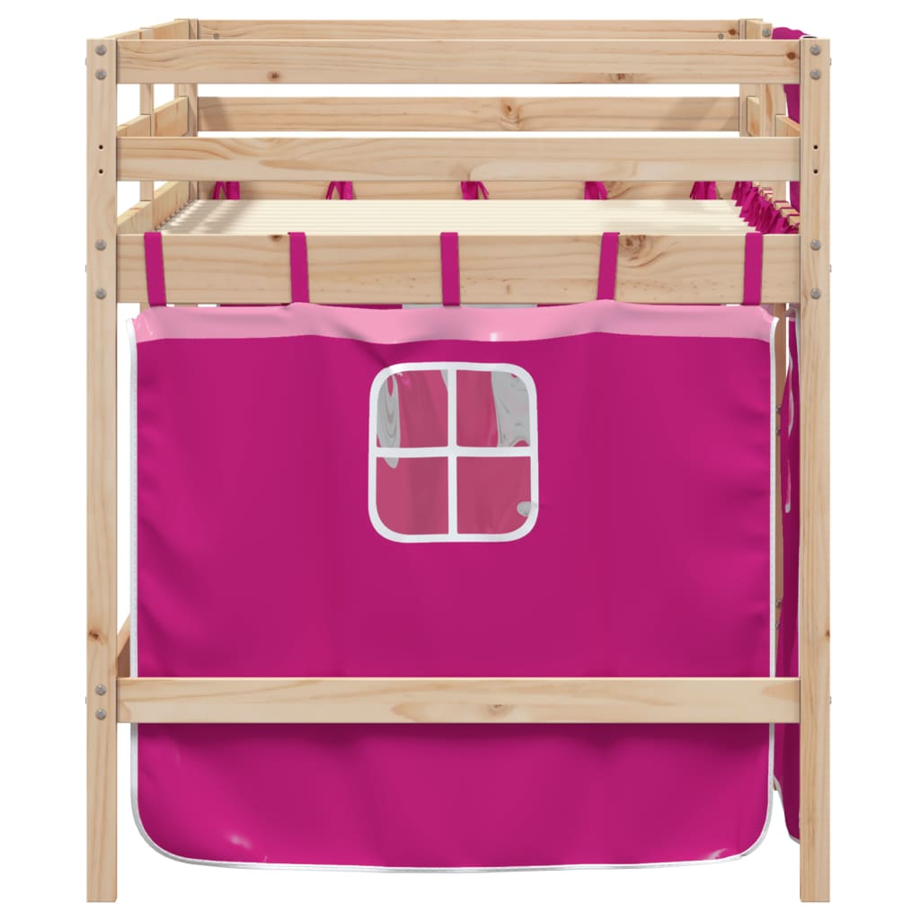 Letto a Soppalco con Tende Bambini Rosa 90x200 cm Massello Pino 3283819