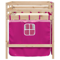 Letto a Soppalco con Tende Bambini Rosa 90x200 cm Massello Pino 3283819