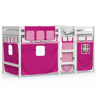 Letto a Soppalco con Tende Bambini Rosa 90x200 cm Massello Pinocod mxl 116439
