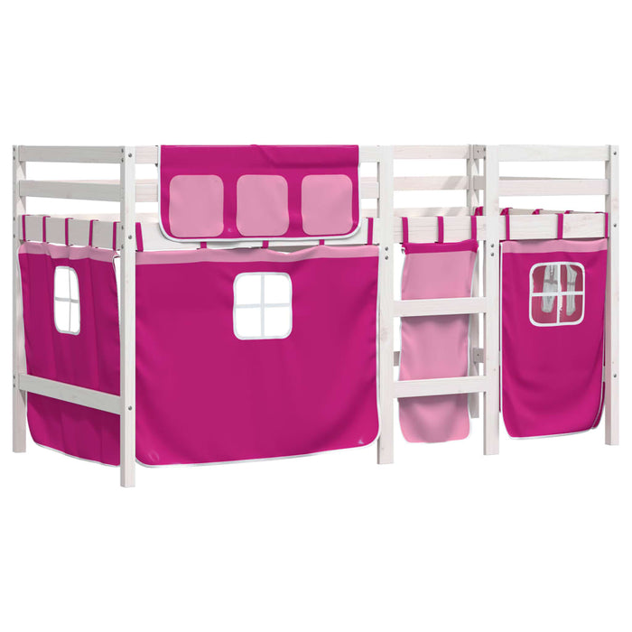 Letto a Soppalco con Tende Bambini Rosa 90x200 cm Massello Pino 3283822