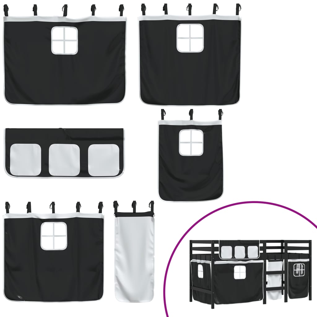 Letto a Soppalco con Tende Bambini Bianco e Nero 90x200 cm Pino 3283823