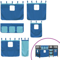 Letto a Soppalco con Tende Bambini Blu 90x200 cm Massello Pino