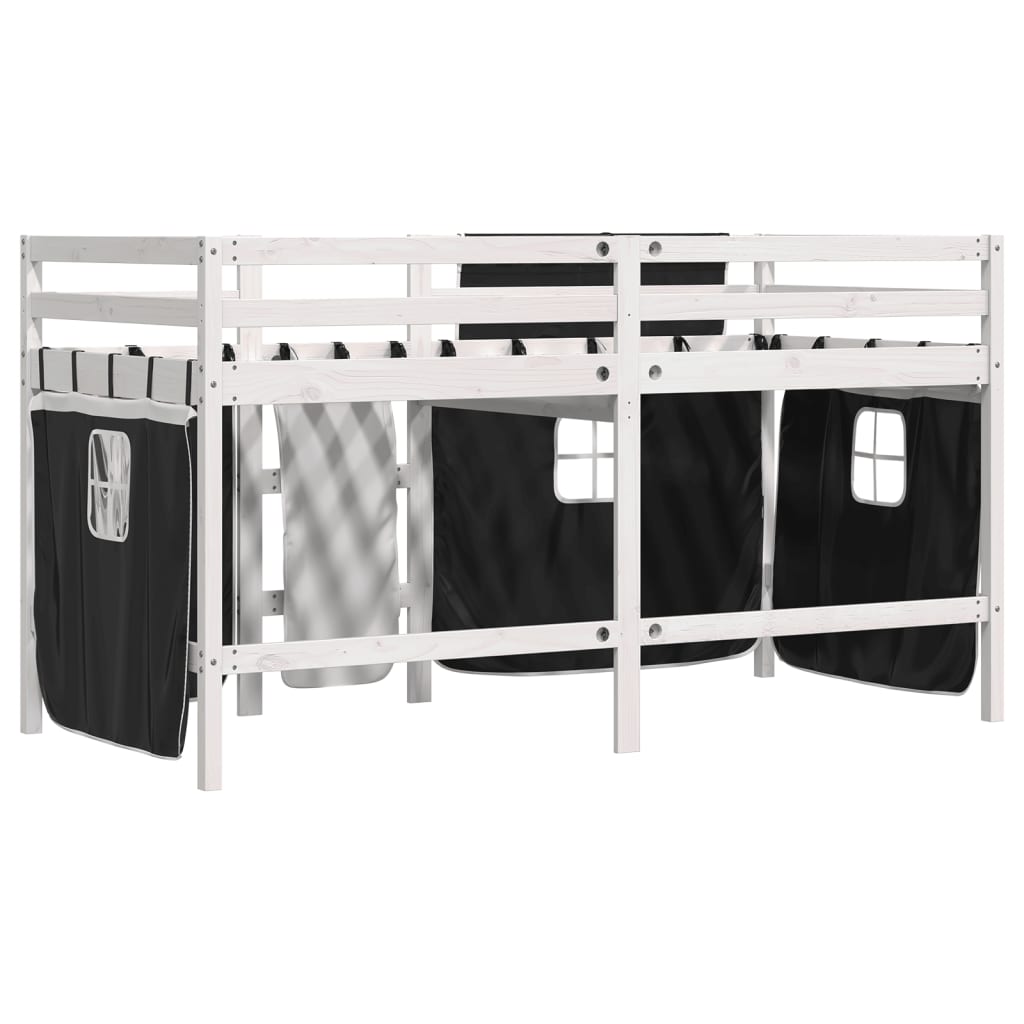 Letto a Soppalco Bambini con Tende Bianco e Nero 90x190 cm Pino 3283829