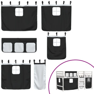 Letto a Soppalco Bambini con Tende Bianco e Nero 90x190 cm Pino 3283829