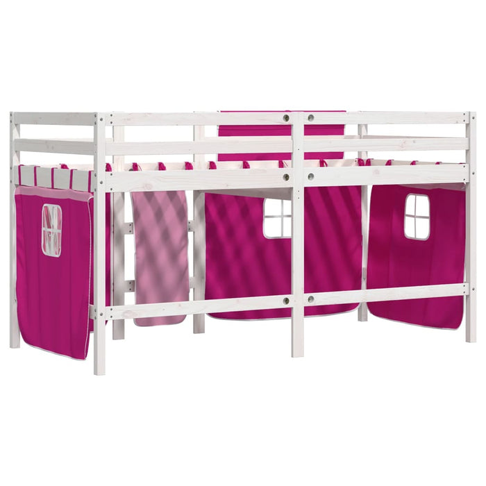 Letto a Soppalco con Tende Bambini Rosa 90x190 cm Massello Pino 3283831