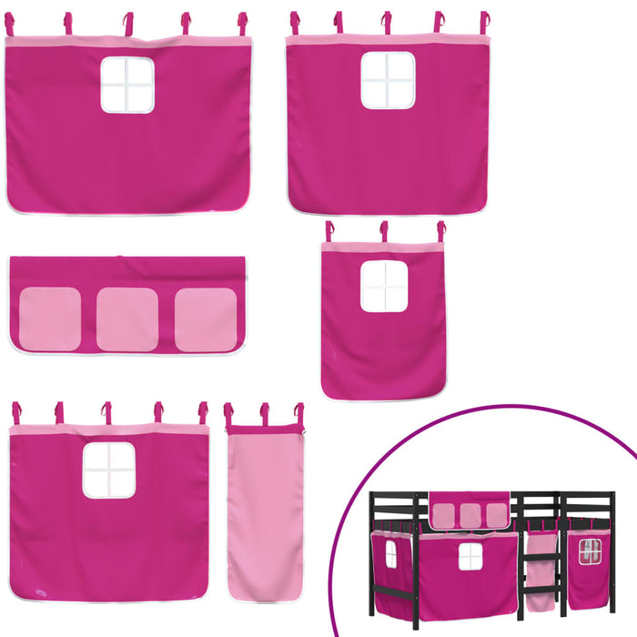 Letto a Soppalco con Tende Bambini Rosa 90x190 cm Massello Pino 3283834