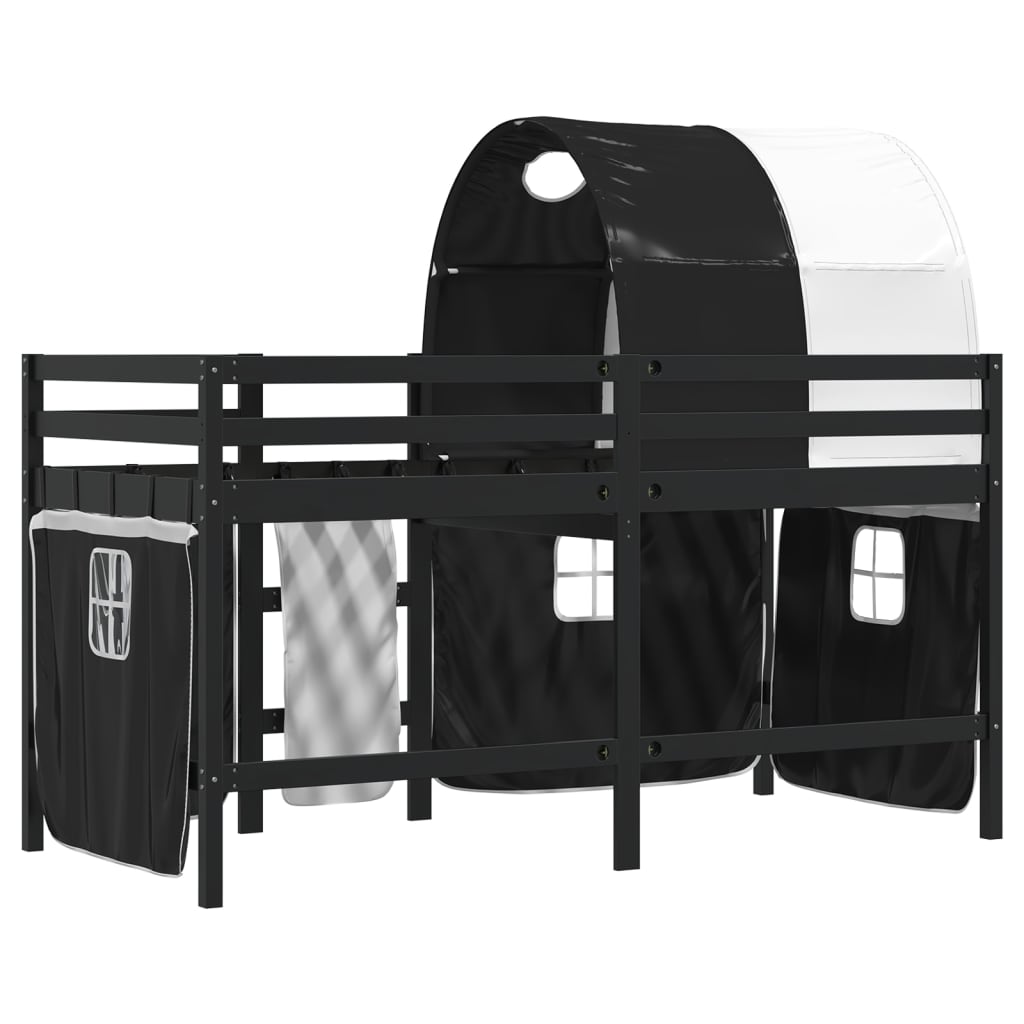 Letto a Soppalco con Tunnel Bambini Bianco e Nero 80x200cm Pino 3283841