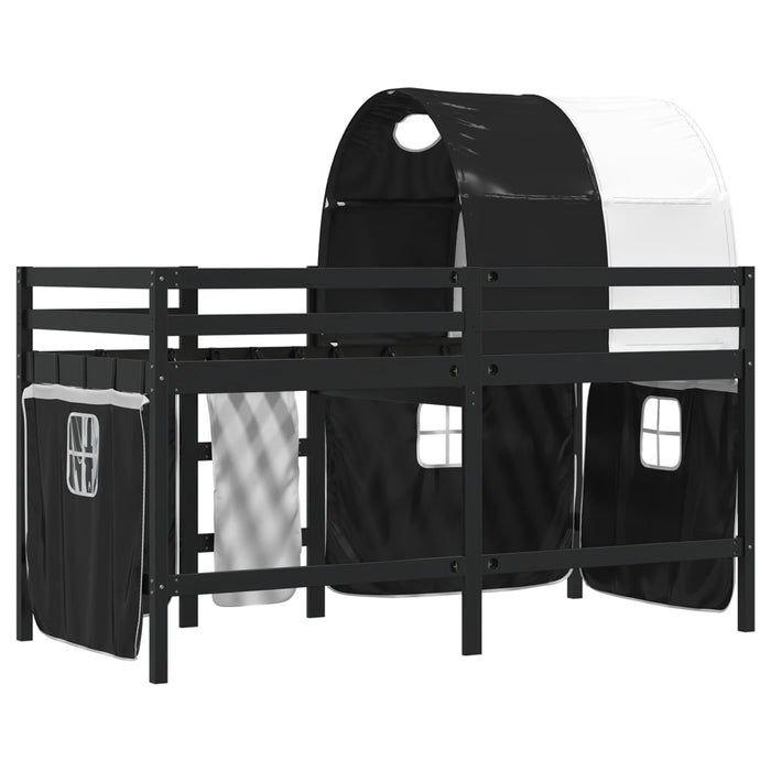 Letto a Soppalco con Tunnel Bambini Bianco e Nero 80x200cm Pino 3283841