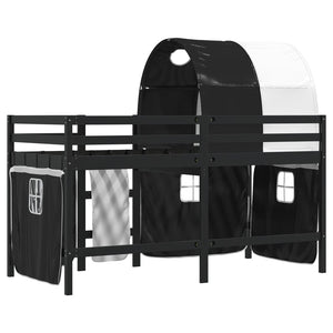 Letto a Soppalco con Tunnel Bambini Bianco e Nero 80x200cm Pino 3283841