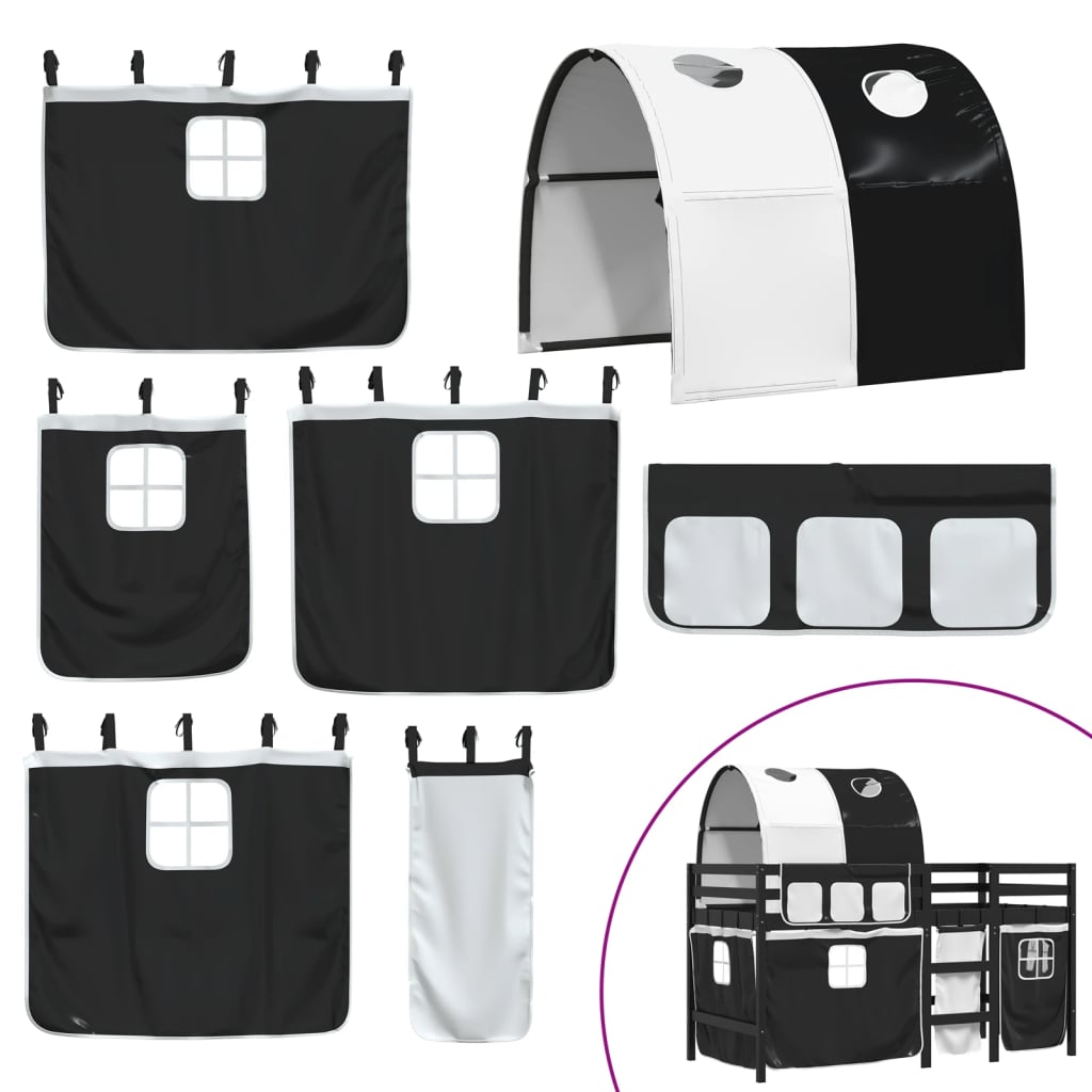 Letto a Soppalco con Tunnel Bambini Bianco e Nero 80x200cm Pino 3283841