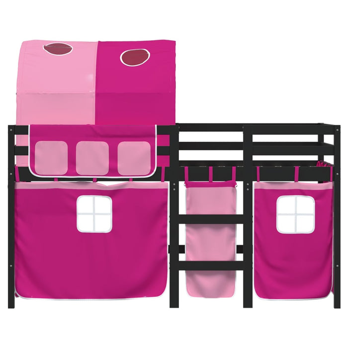 Letto a Soppalco con Tunnel Bambini Rosa 80x200cm Massello Pino 3283843