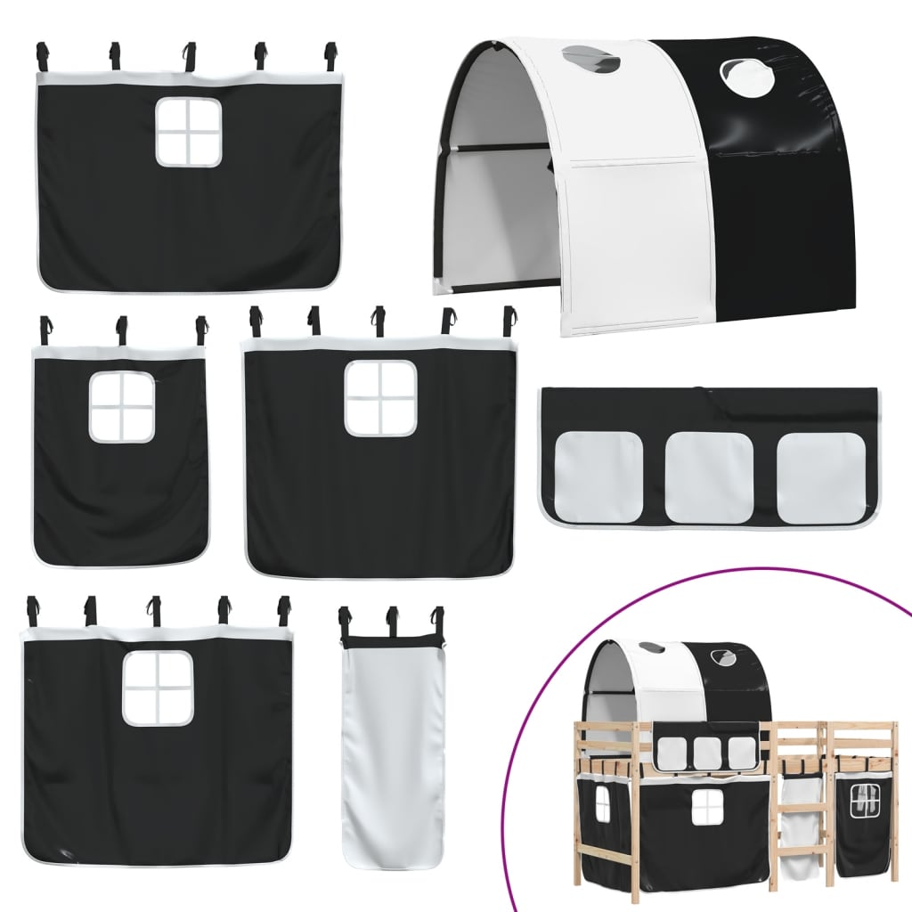 Letto a Soppalco con Tunnel Bambini Bianco e Nero 90x200cm Pino 3283844