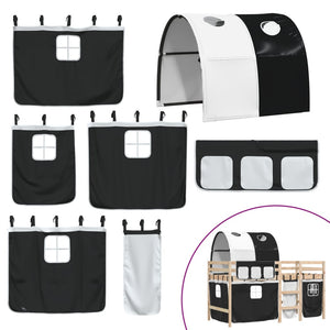 Letto a Soppalco con Tunnel Bambini Bianco e Nero 90x200cm Pino 3283844