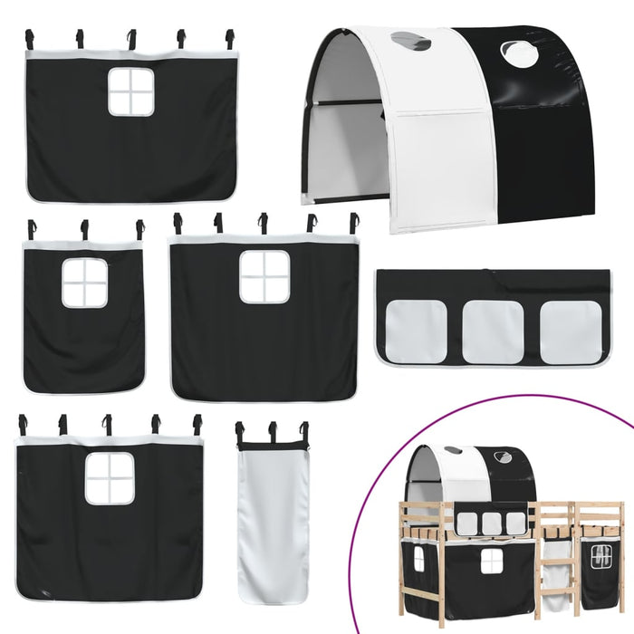 Letto a Soppalco con Tunnel Bambini Bianco e Nero 90x200cm Pino 3283844