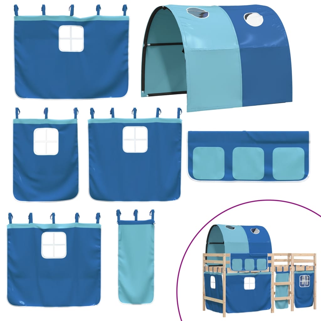 vidaXL Letto a Soppalco con Tunnel Bambini Blu 90x200cm Massello Pino