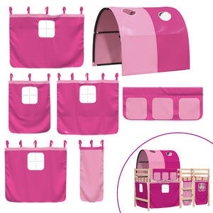Letto a Soppalco con Tunnel Bambini Rosa 90x200cm Massello Pino