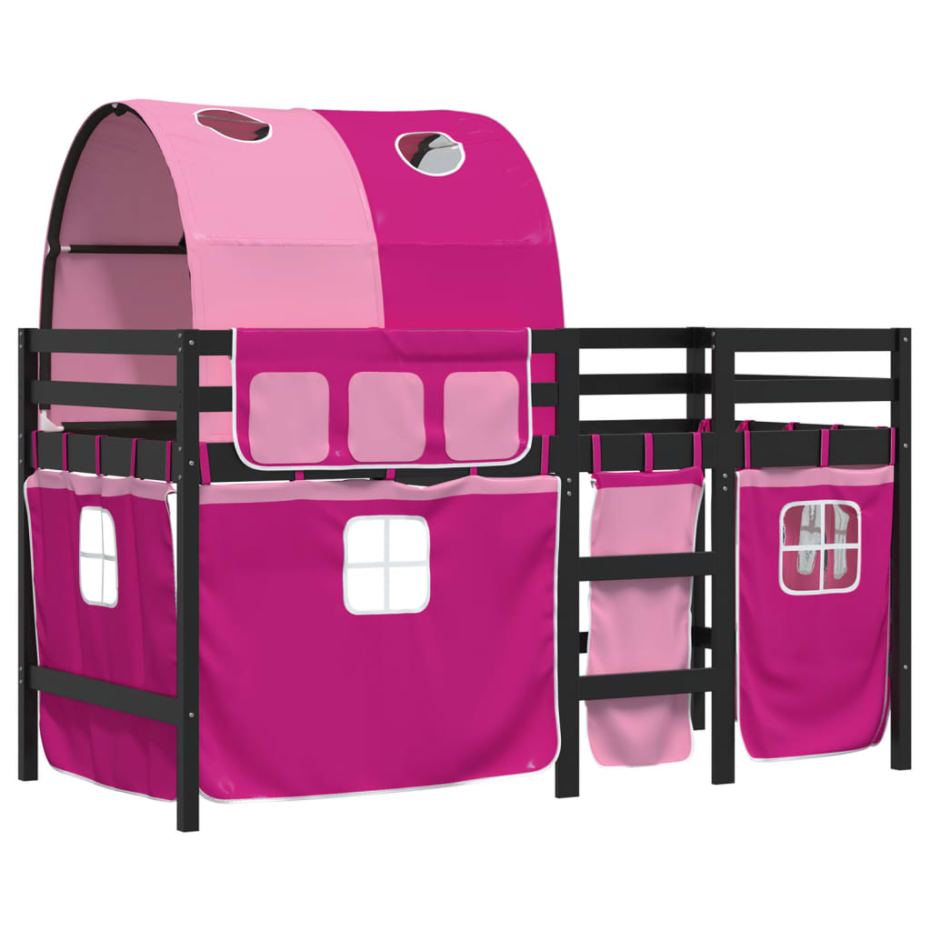Letto a Soppalco con Tunnel Bambini Rosa 90x200cm Massello Pino 3283852