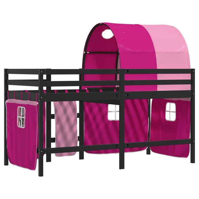 Letto a Soppalco con Tunnel Bambini Rosa 90x200cm Massello Pino