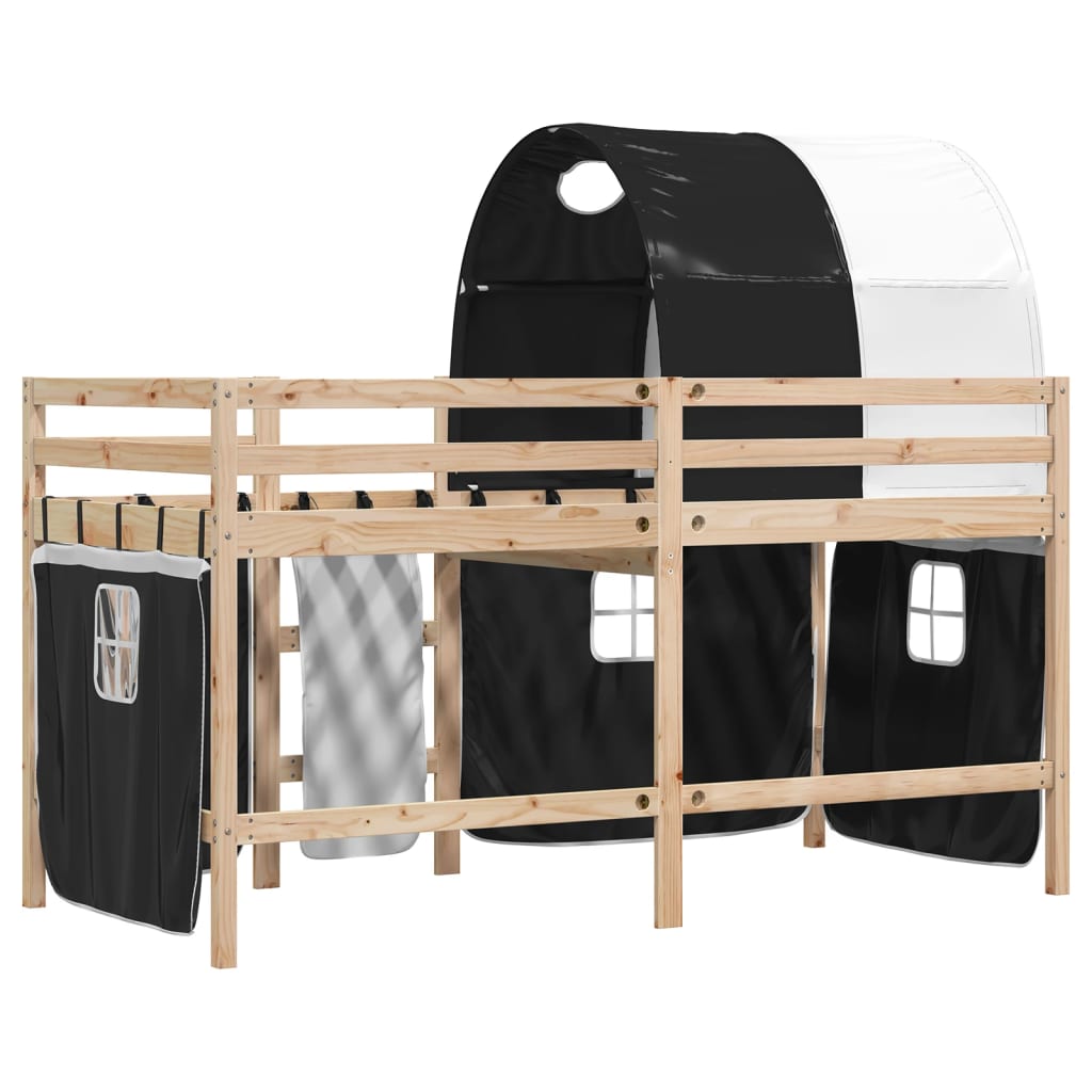 Letto a Soppalco con Tunnel Bambini Bianco e Nero 90x190cm Pino