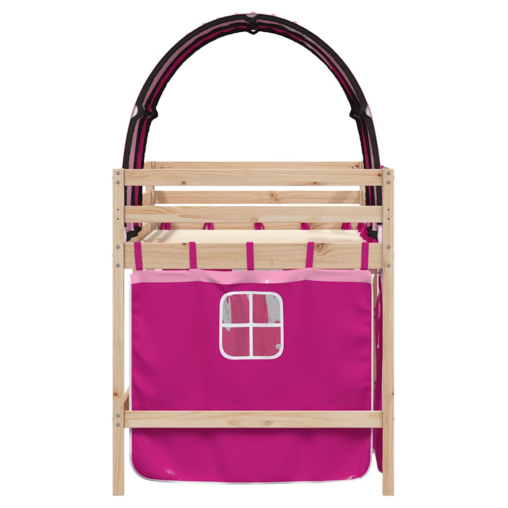 Letto a Soppalco con Tunnel Bambini Rosa 90x190cm Massello Pino