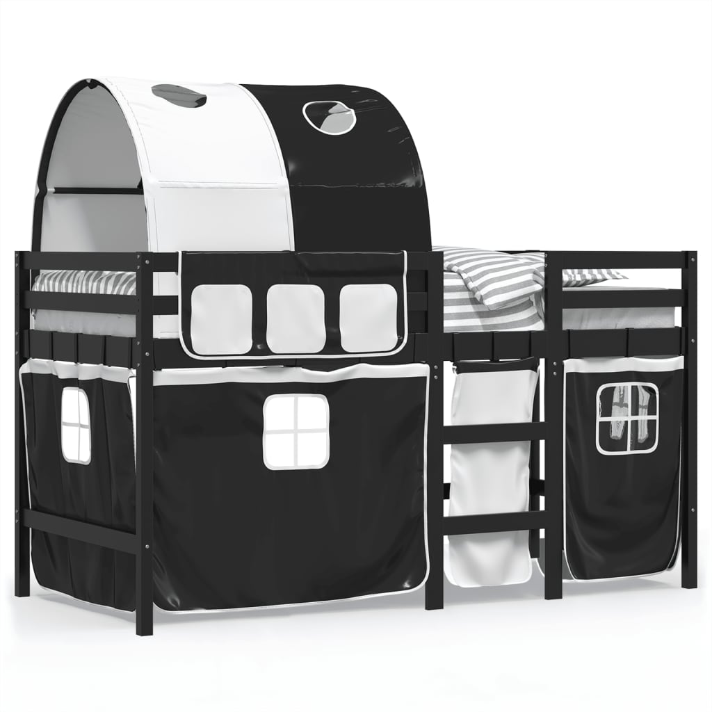 Letto a Soppalco con Tunnel Bambini Bianco e Nero 90x190cm Pino 3283859