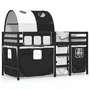 Letto a Soppalco con Tunnel Bambini Bianco e Nero 90x190cm Pino 3283859