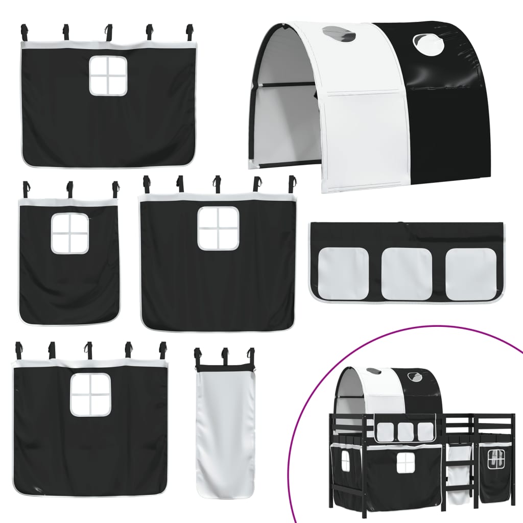 Letto a Soppalco con Tunnel Bambini Bianco e Nero 90x190cm Pino 3283859