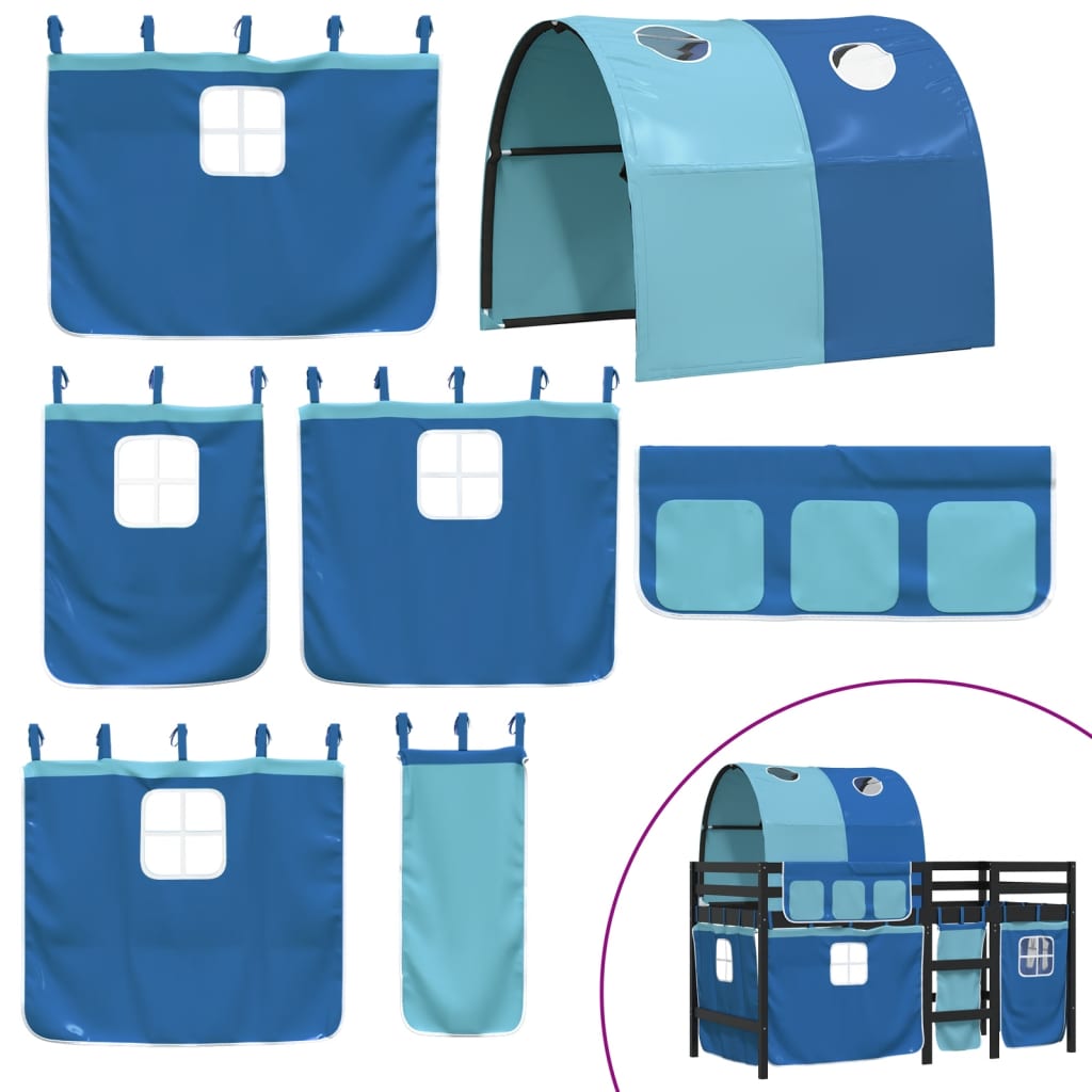 Letto a Soppalco con Tunnel Bambini Blu 90x190cm Massello Pino 3283860