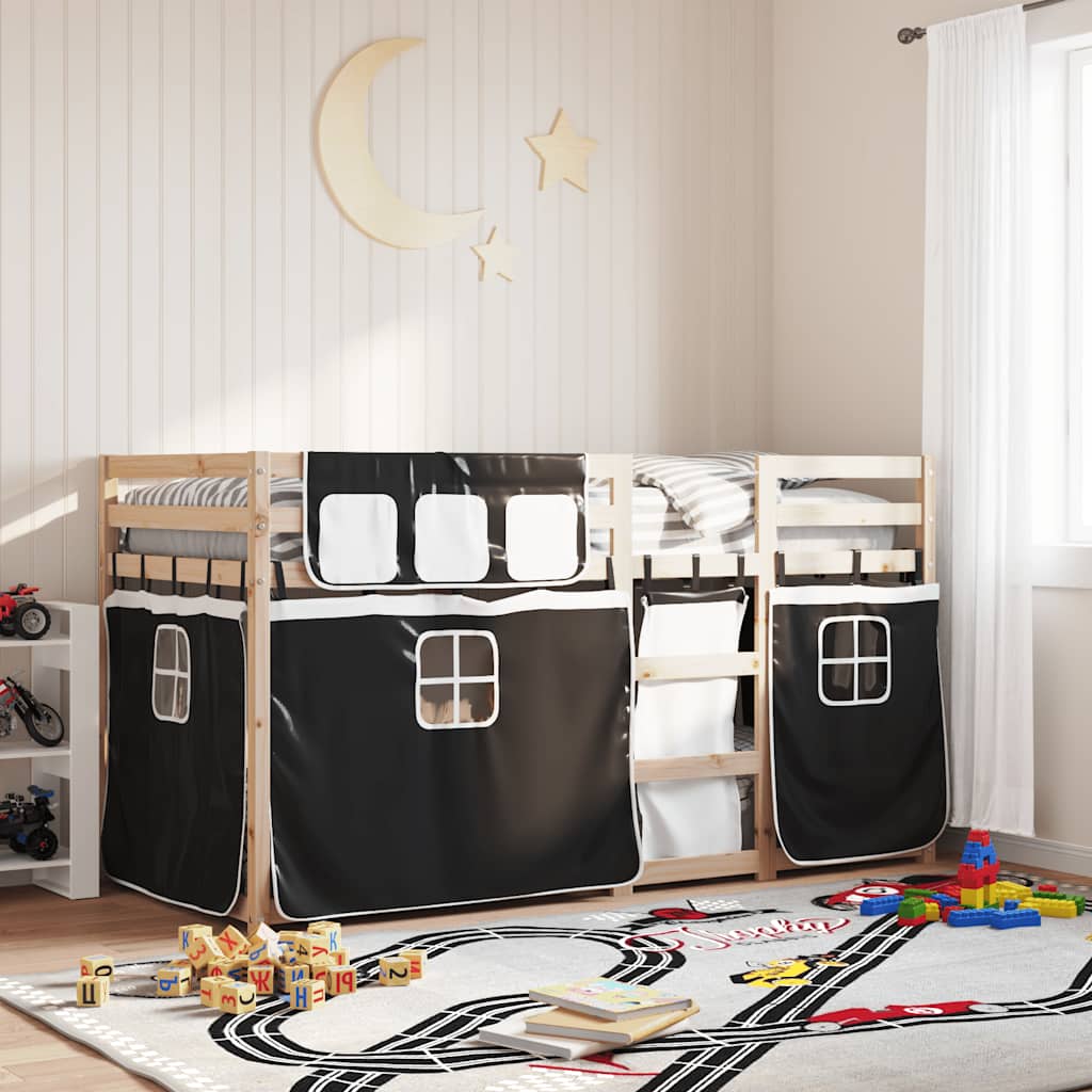 Letto a Castello senza Materasso-Struttura Letto a Castello Bianco e Nero 90x200cm in Pino 112902