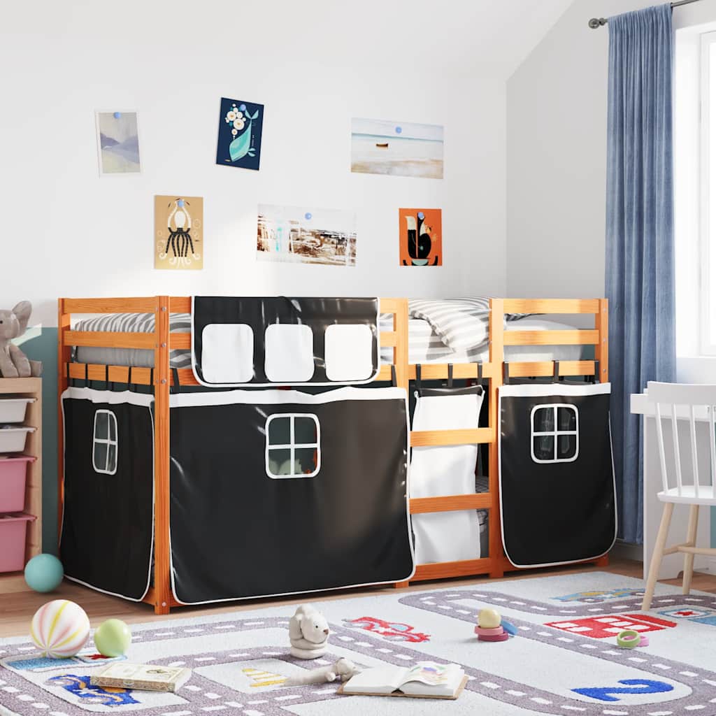 Letto a Castello senza Materasso-Struttura Letto a Castello Bianco e Nero 90x200cm in Pino 930432