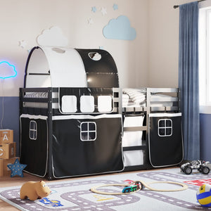 Letto a Castello senza Materasso Bianco e Nero 90x200cm in Pino 3283958