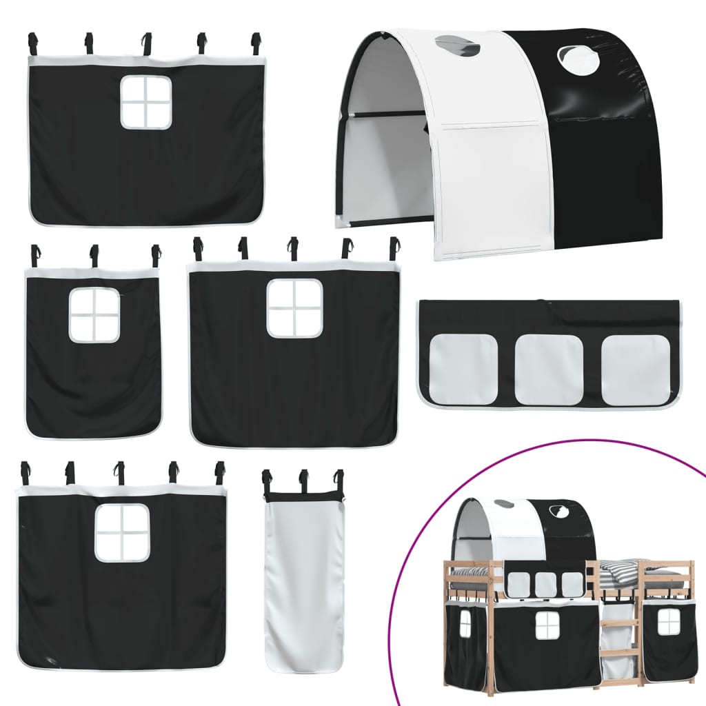 Letto a Castello senza Materasso Bianco e Nero 90x200cm in Pino