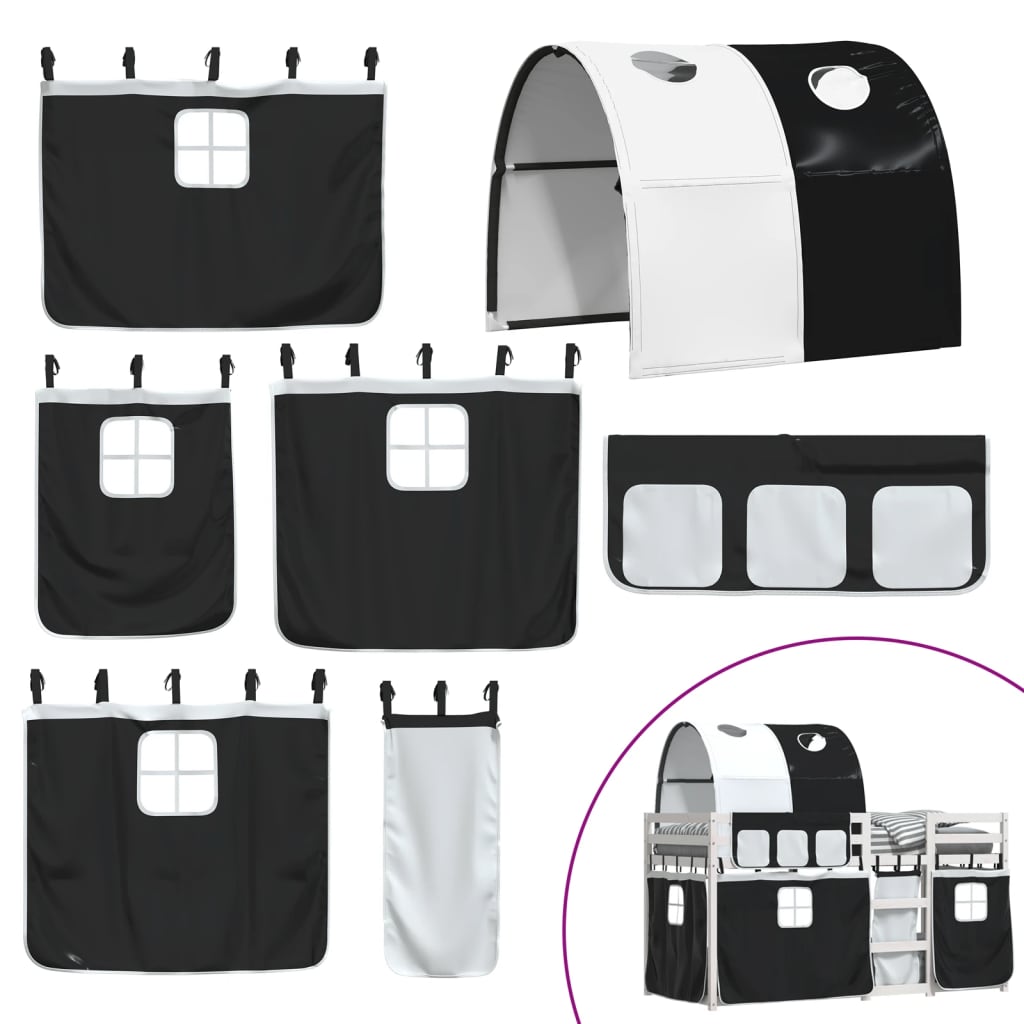 Letto a Castello senza Materasso Bianco e Nero 90x200cm in Pino 3284021