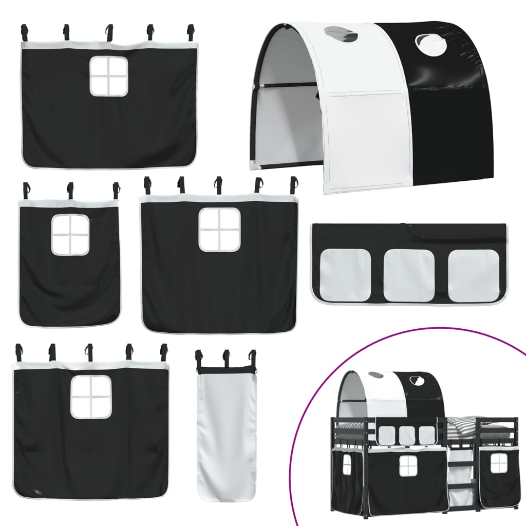 Letto a Castello senza Materasso Bianco e Nero 90x200cm in Pino 3284024